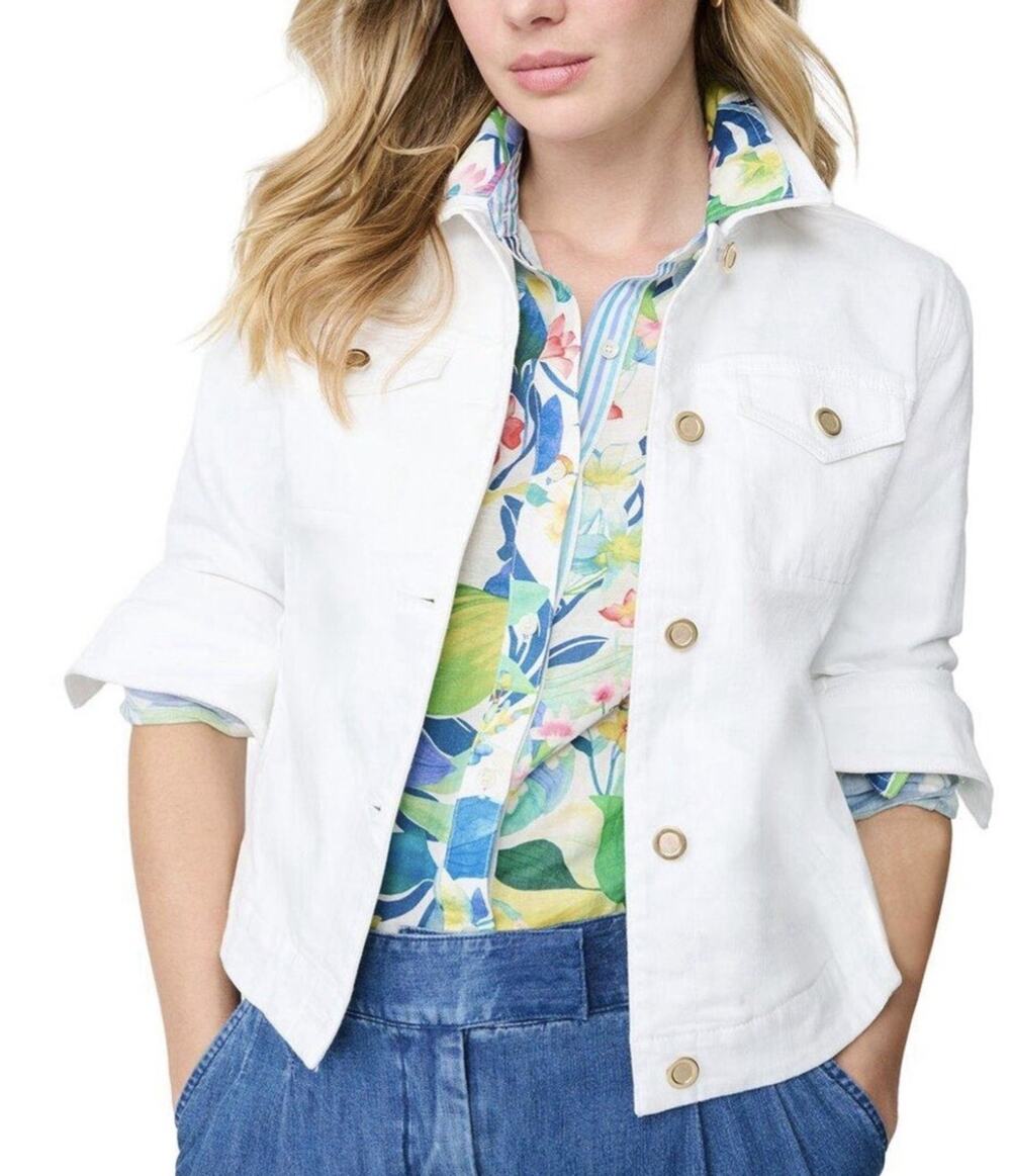 NWT J Mclaughlin Size XL White Medina Jacket Denim Stretch Classic Chic